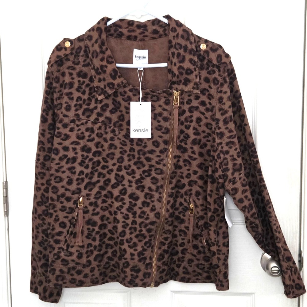 Kensie Jeans Women's Size 1X Leopard Print Lightweight Bomber Jacket NEW w/ TAGS